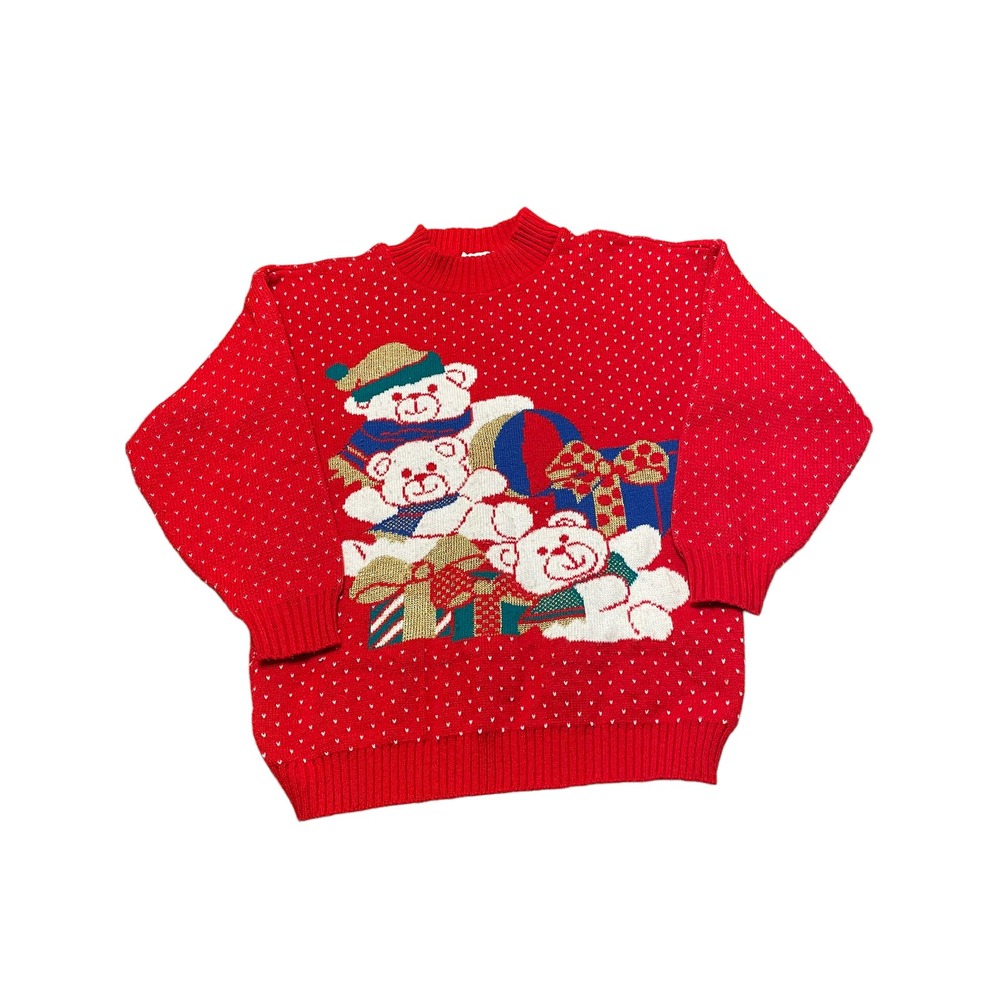 VTG Christmas Sweater 90s USA Christmas Bears Ladies
